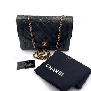Authentic CHANEL Lambskin Vintage Single Chain Single Flap Crossbody Bag Black/